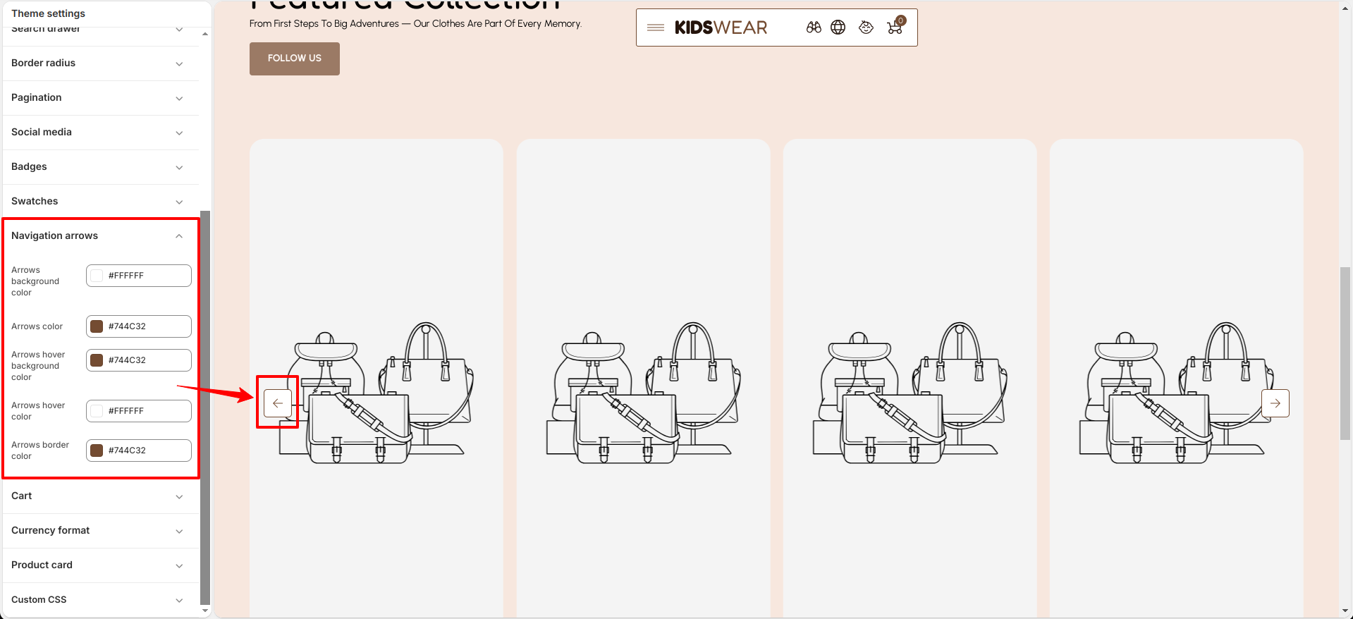 Navigation Arrow Color Settings