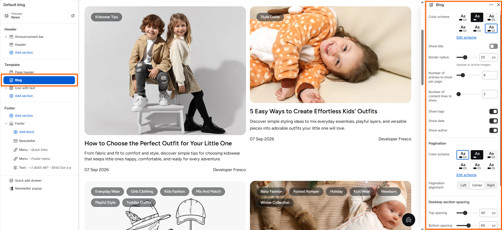 Blog Page Settings