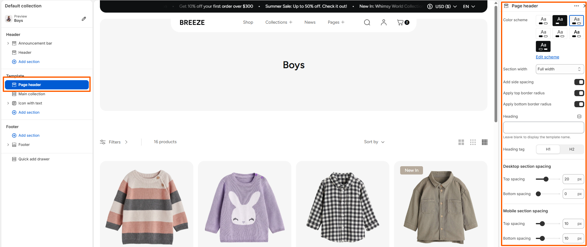 page header section