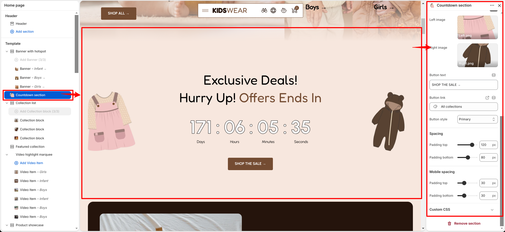 Countdown section