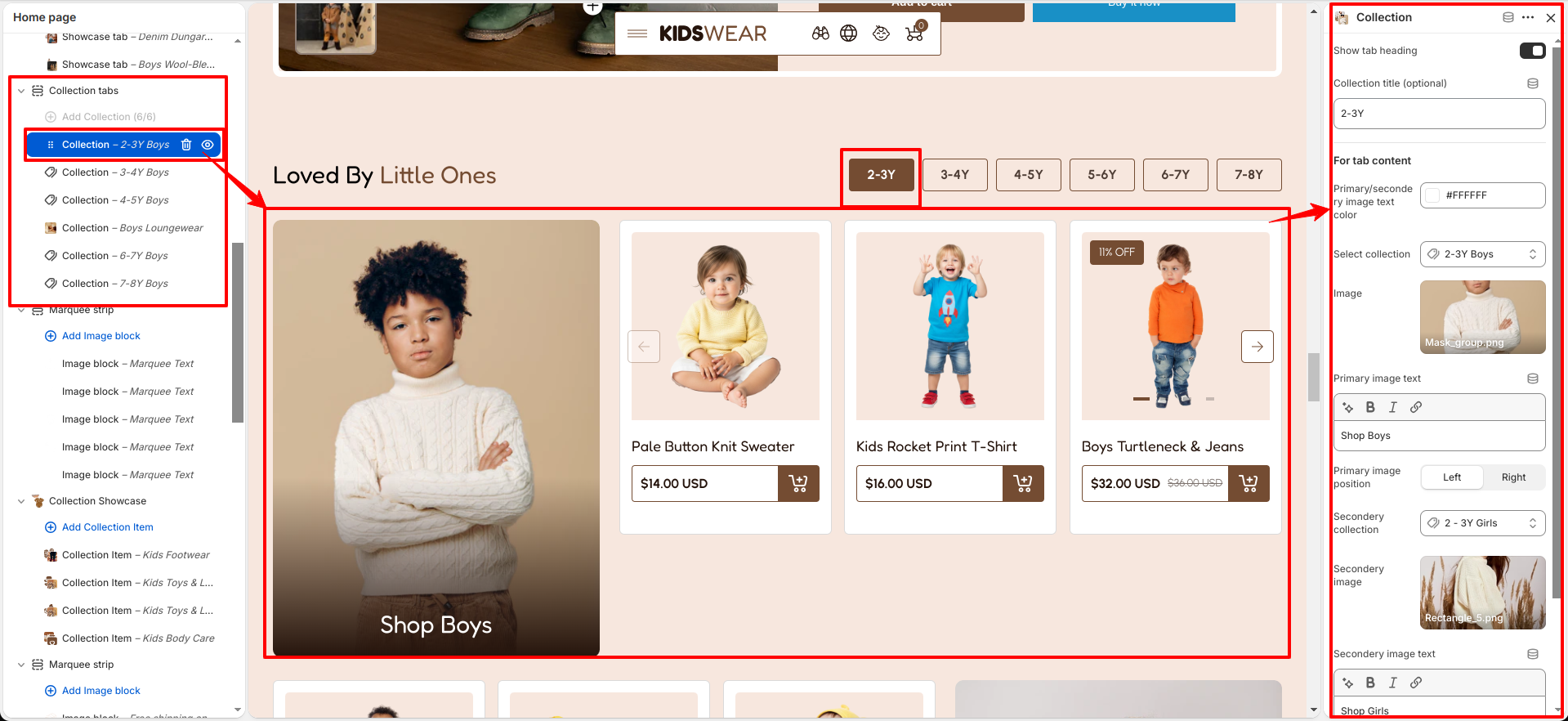 Collection tabs block