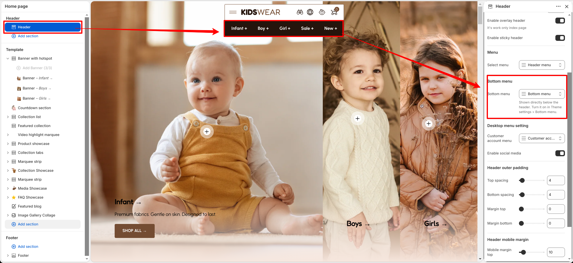 Header Settings