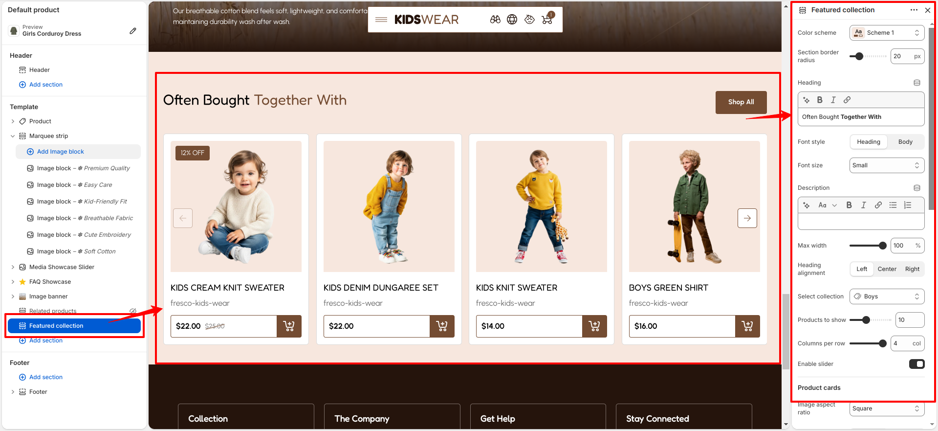 Featured collection section settings