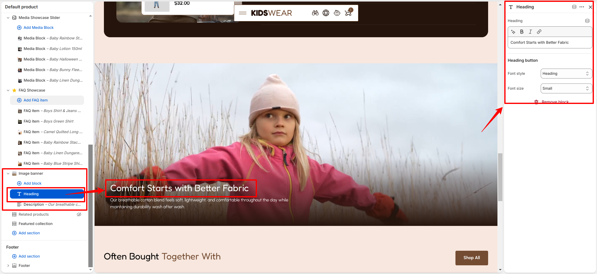 Image banner section settings