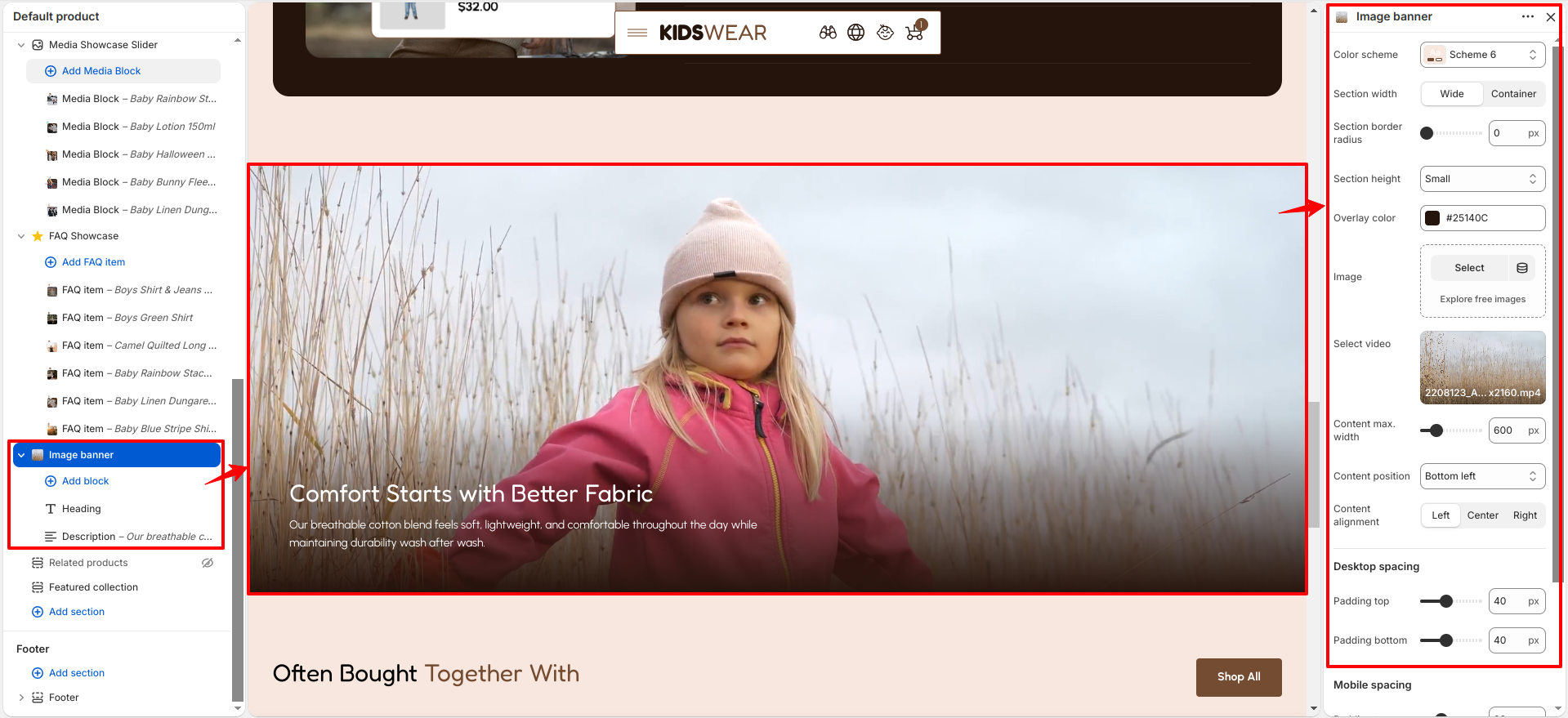 Image banner section settings