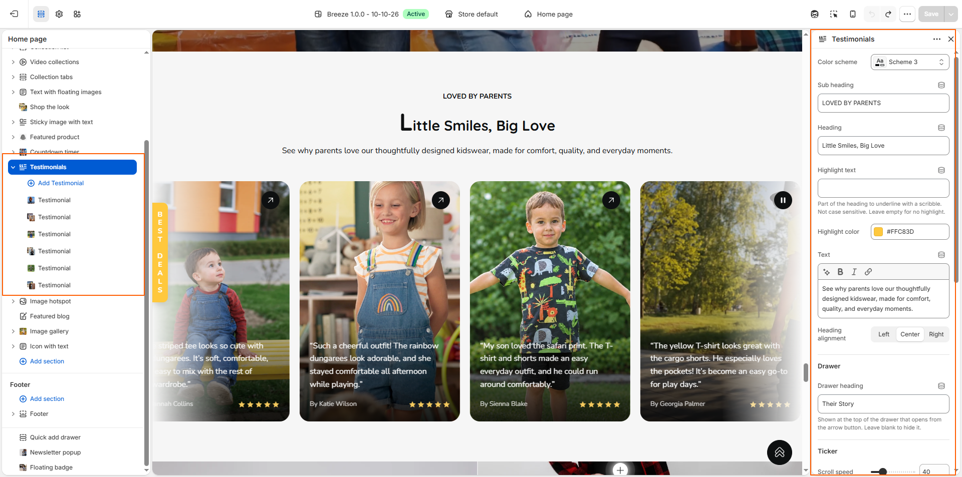 Testimonials section
