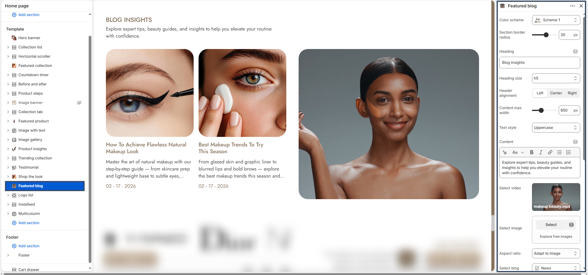 featured blog settings