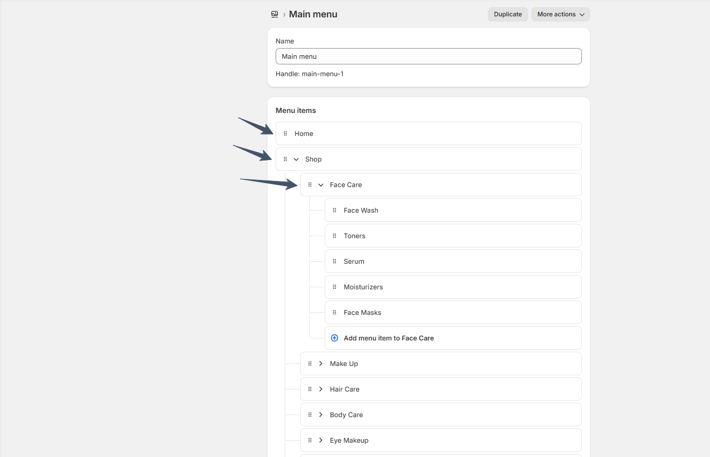 Menu header