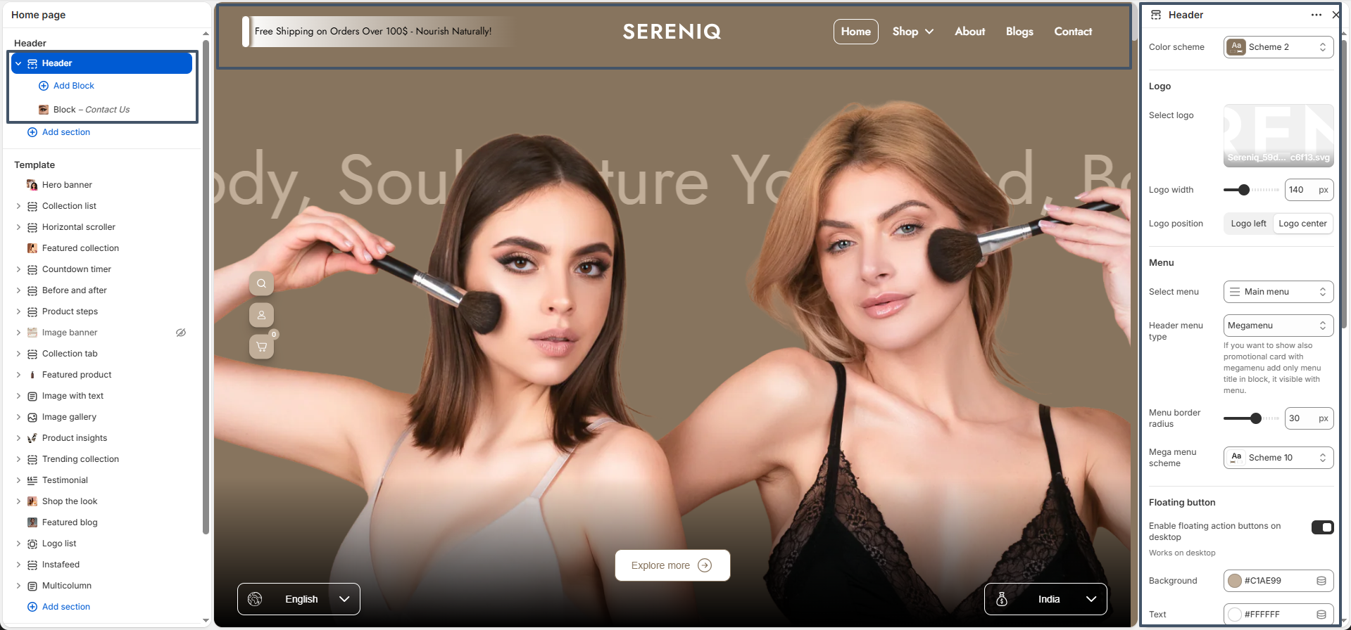 Menu header