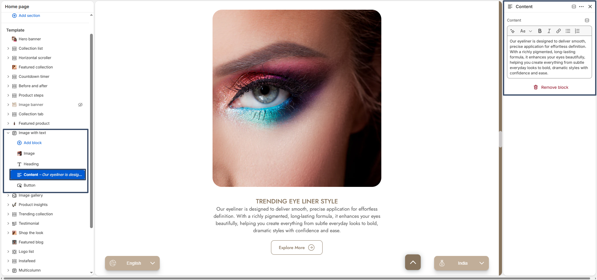 Image with text content option