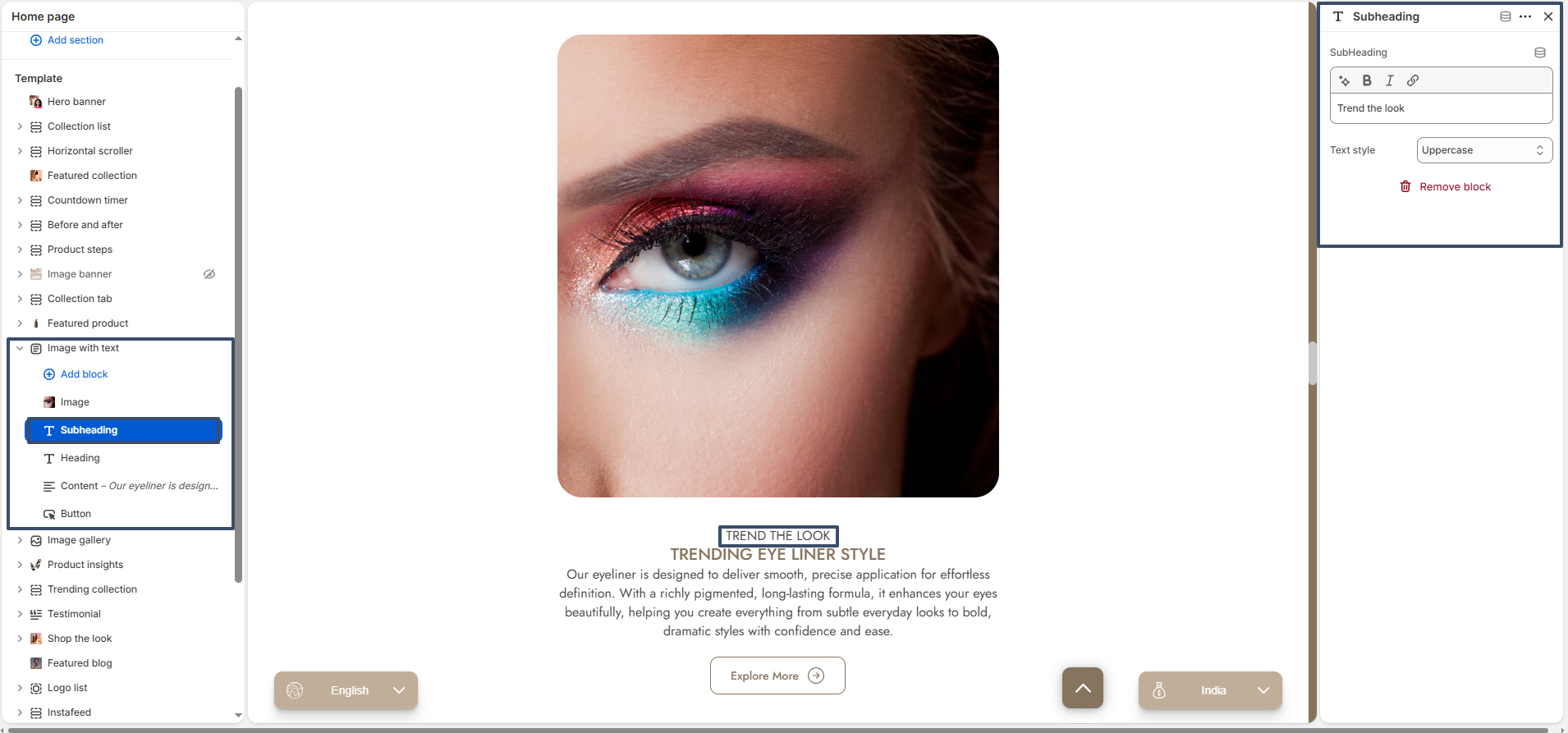 Image with text subheading option