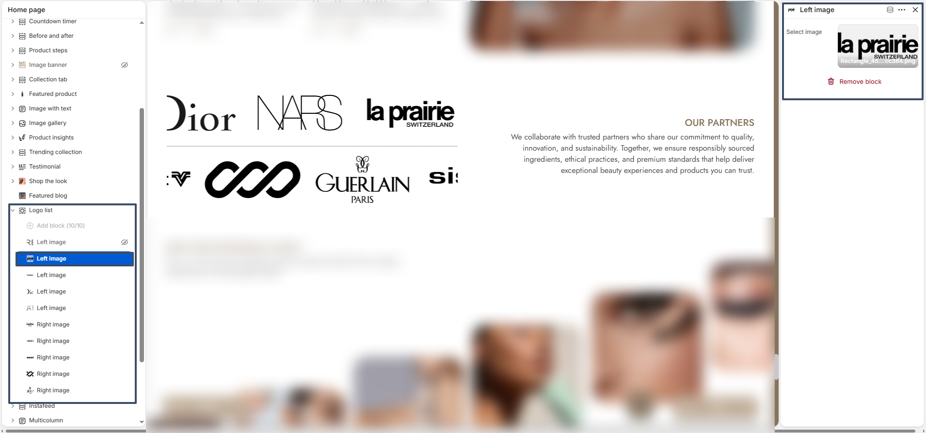 logo list  left block settings