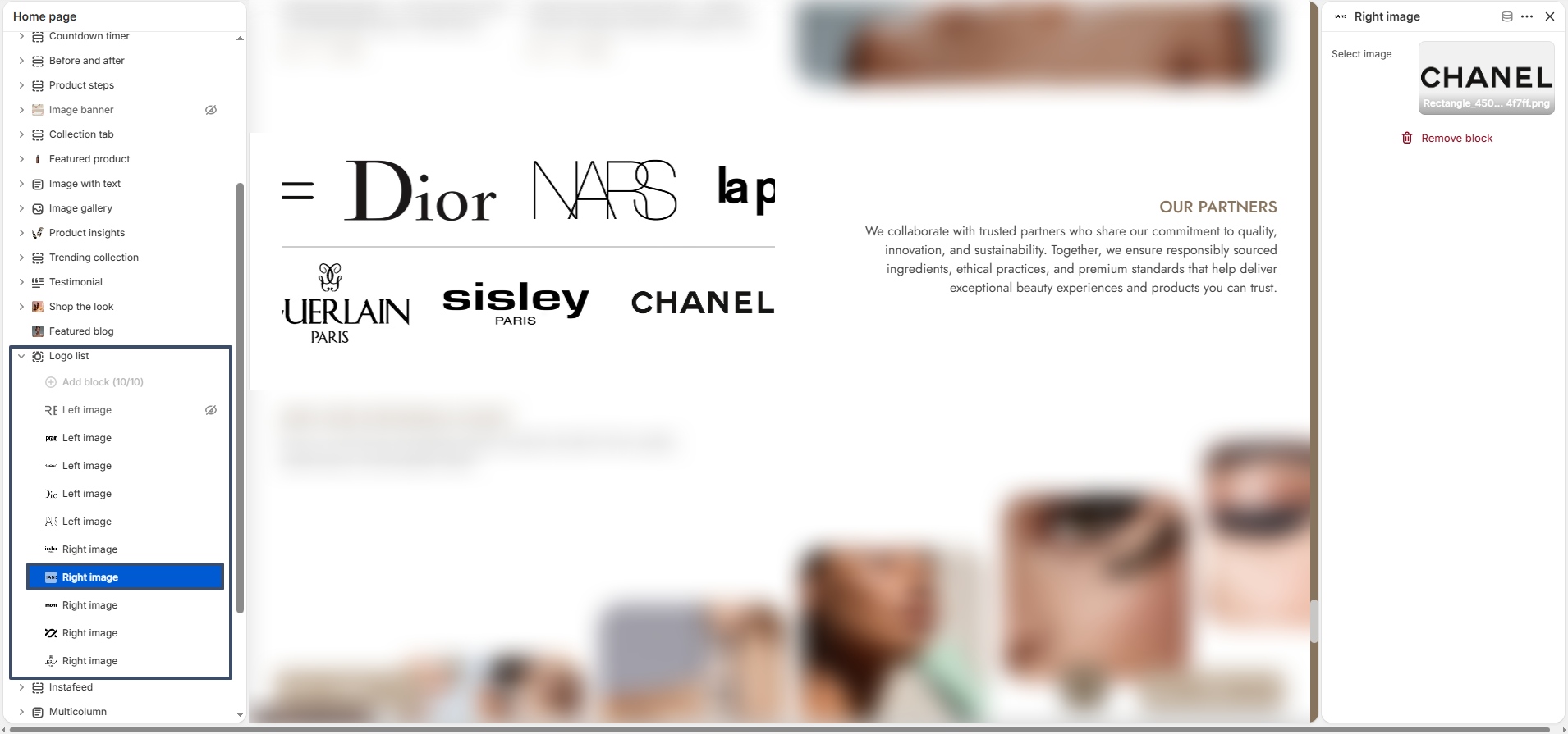 logo list right block settings