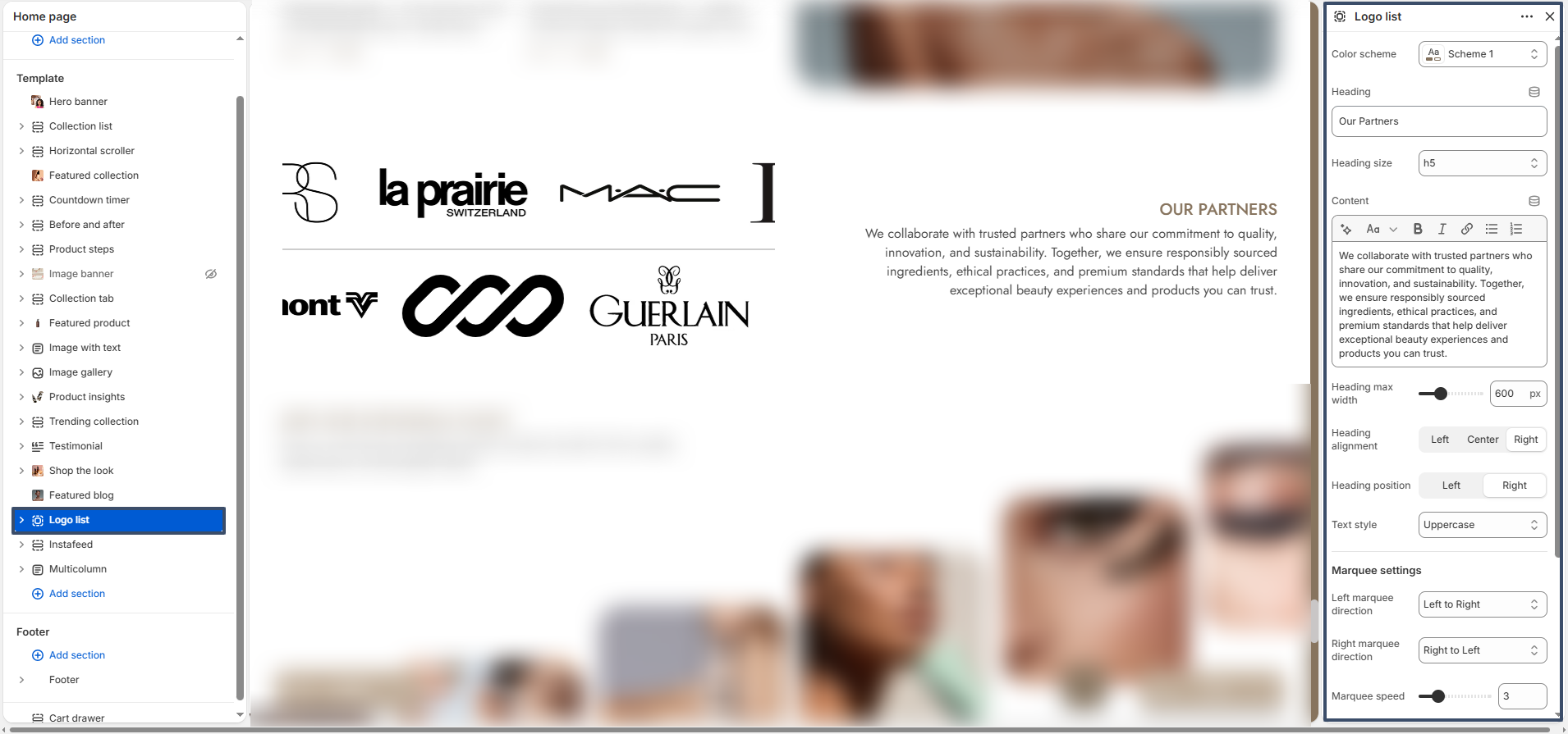 logo list section settings