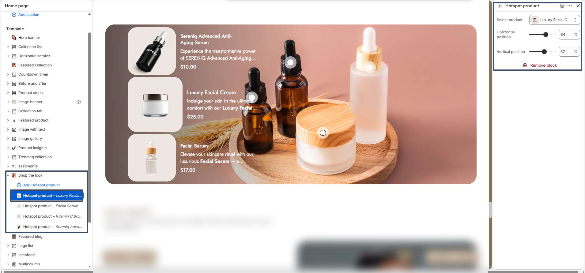 shop the look block settings