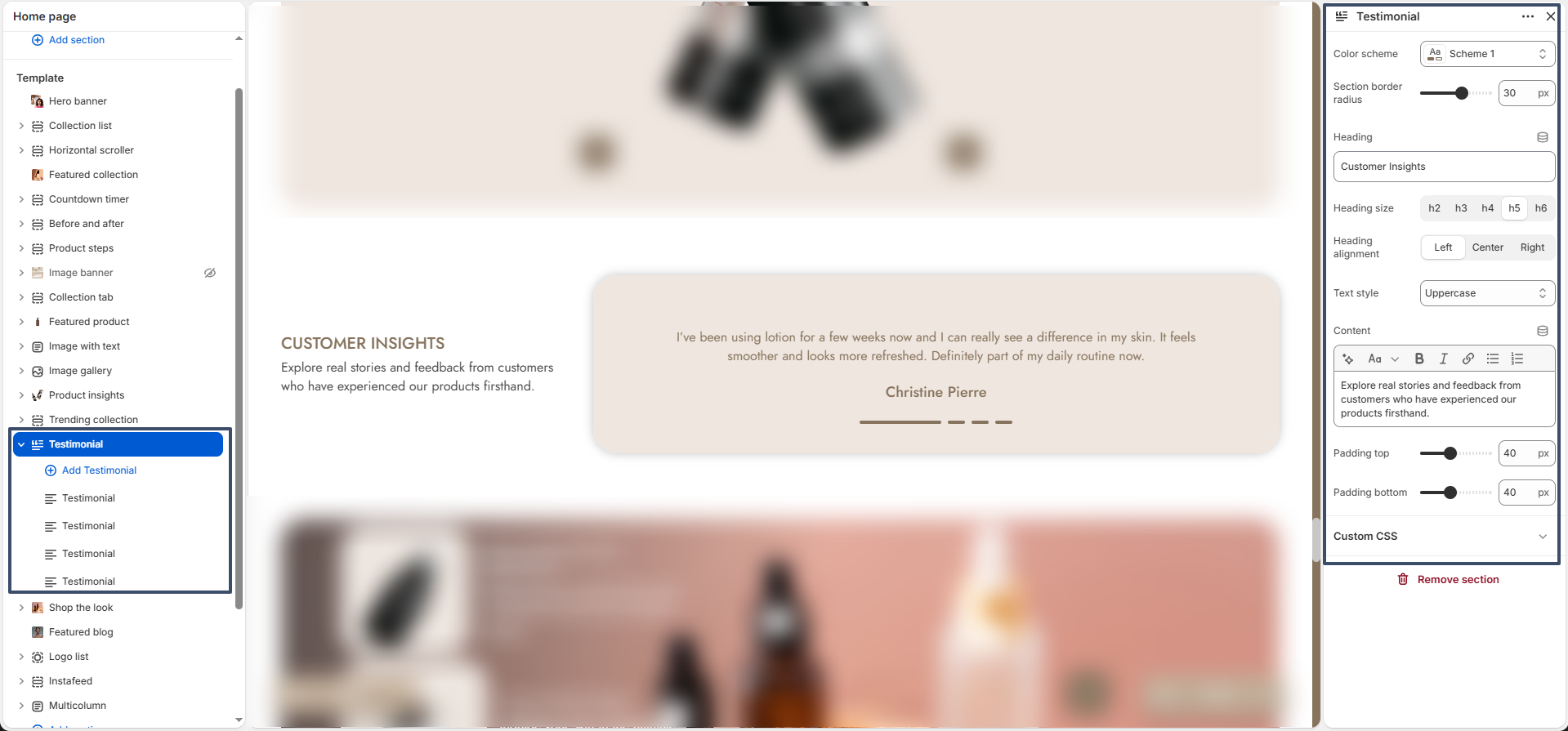 testimonial settings